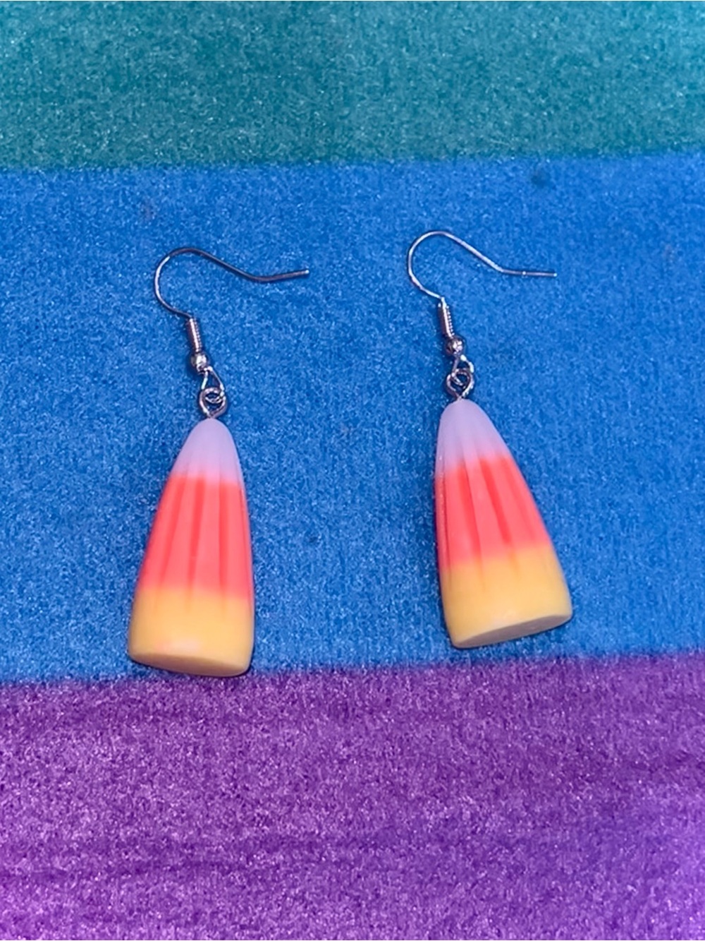 Handmade Candy Corn Drop Earrings - Halloween Themed Jewelry